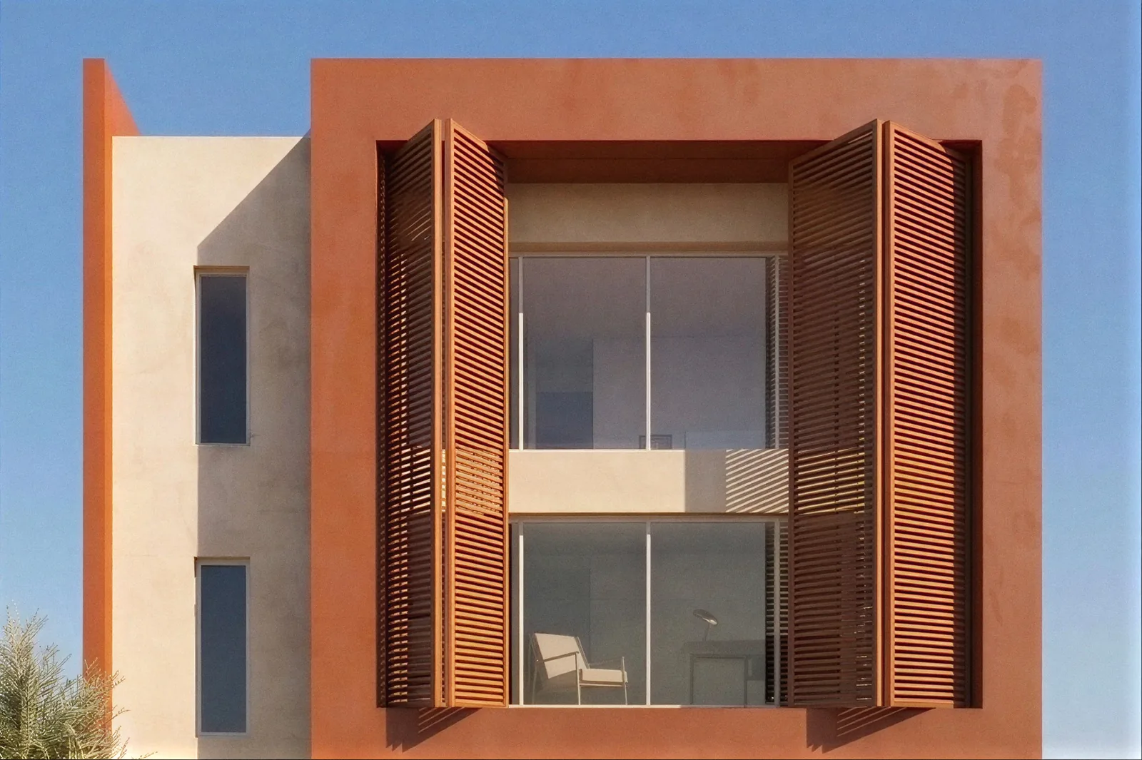 Villa Écrin — Street facade, timber shutters