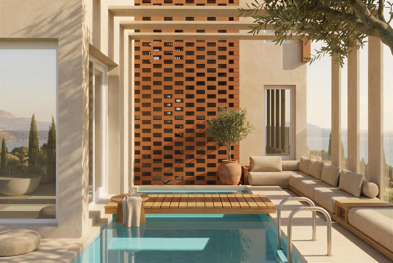 Villa Écrin — Patio and claustra screen