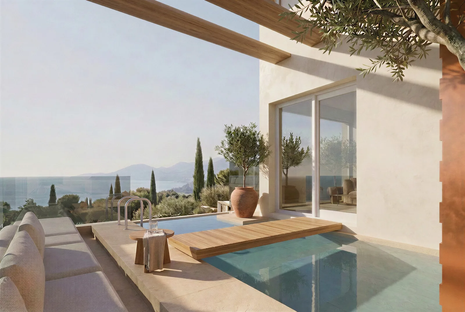 Villa Écrin — Pool terrace, sea view