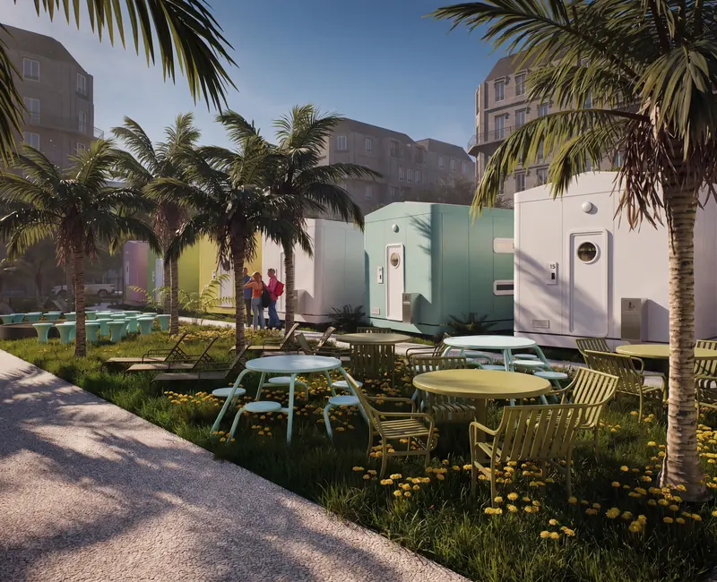 Camp In The City — Terrace under the palms