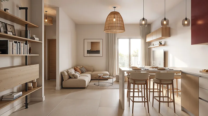 Gharbi Apartment — Living room and open kitchen